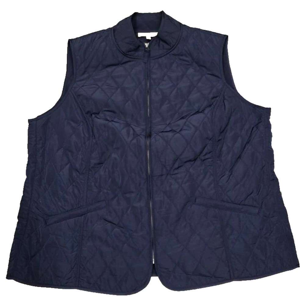 Talbots Quilted Zip Front Vest Navy Blue Diamond Stitch Pockets Size 2X A011099